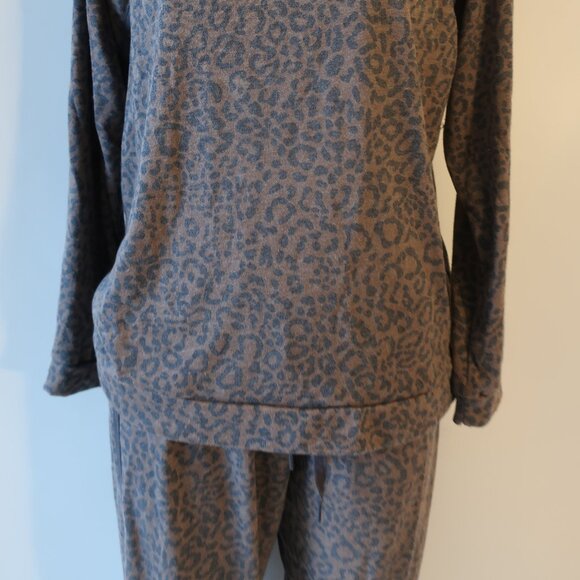 Womens P.J. Salvage Brown Black Leopard 2Pc Set Leisure Top/L Jogger Pants XL * - Picture 5 of 12